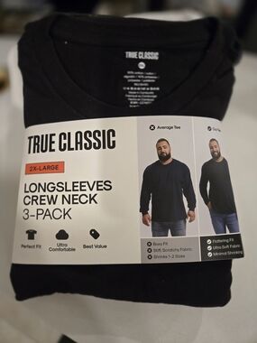 Men's Black Longsleeve Crew Neck Tee - 3-Pack